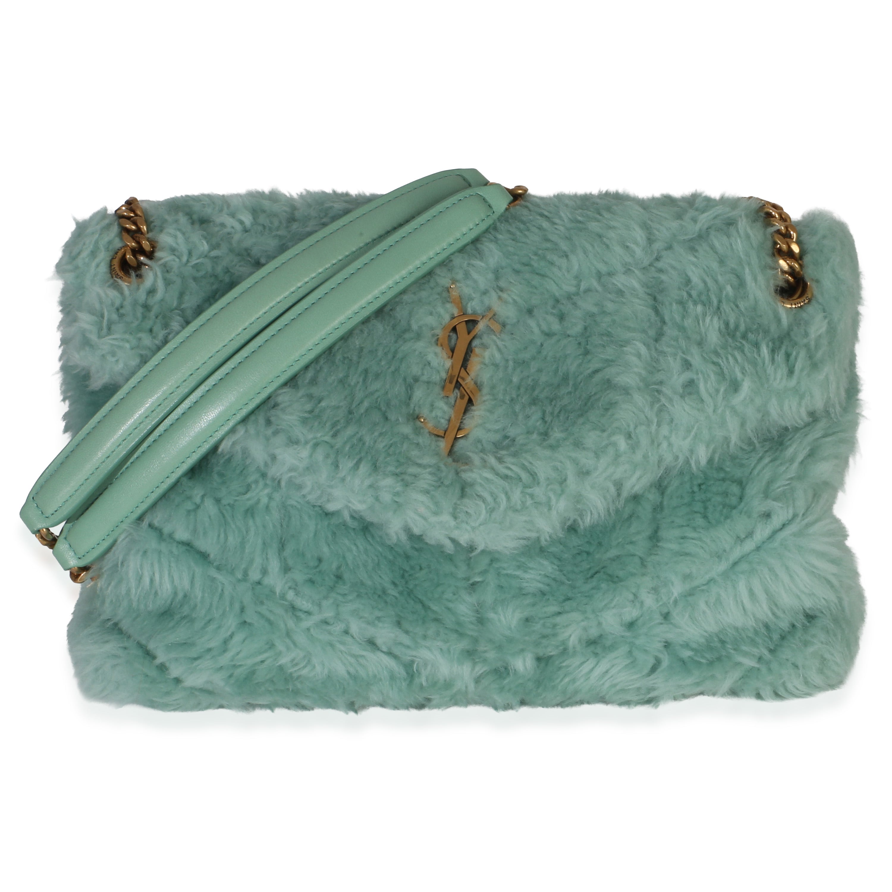 Saint Laurent Shearling Quilted Monogram Small Loulou Puffer Chain Satchel Handbag id
