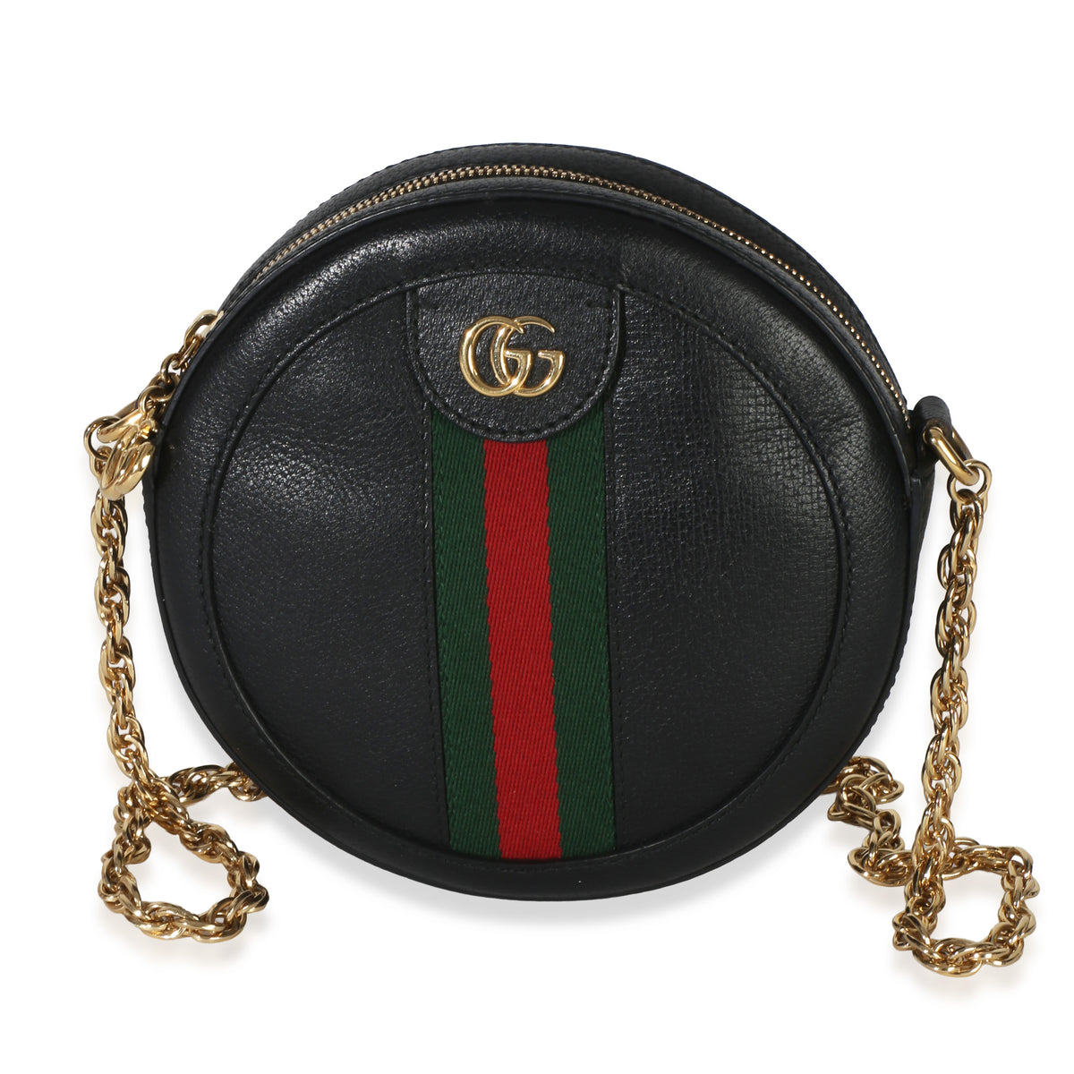 Gucci Black Grained Calfskin Web Mini Ophidia Round Shoulder Bag Handbag id