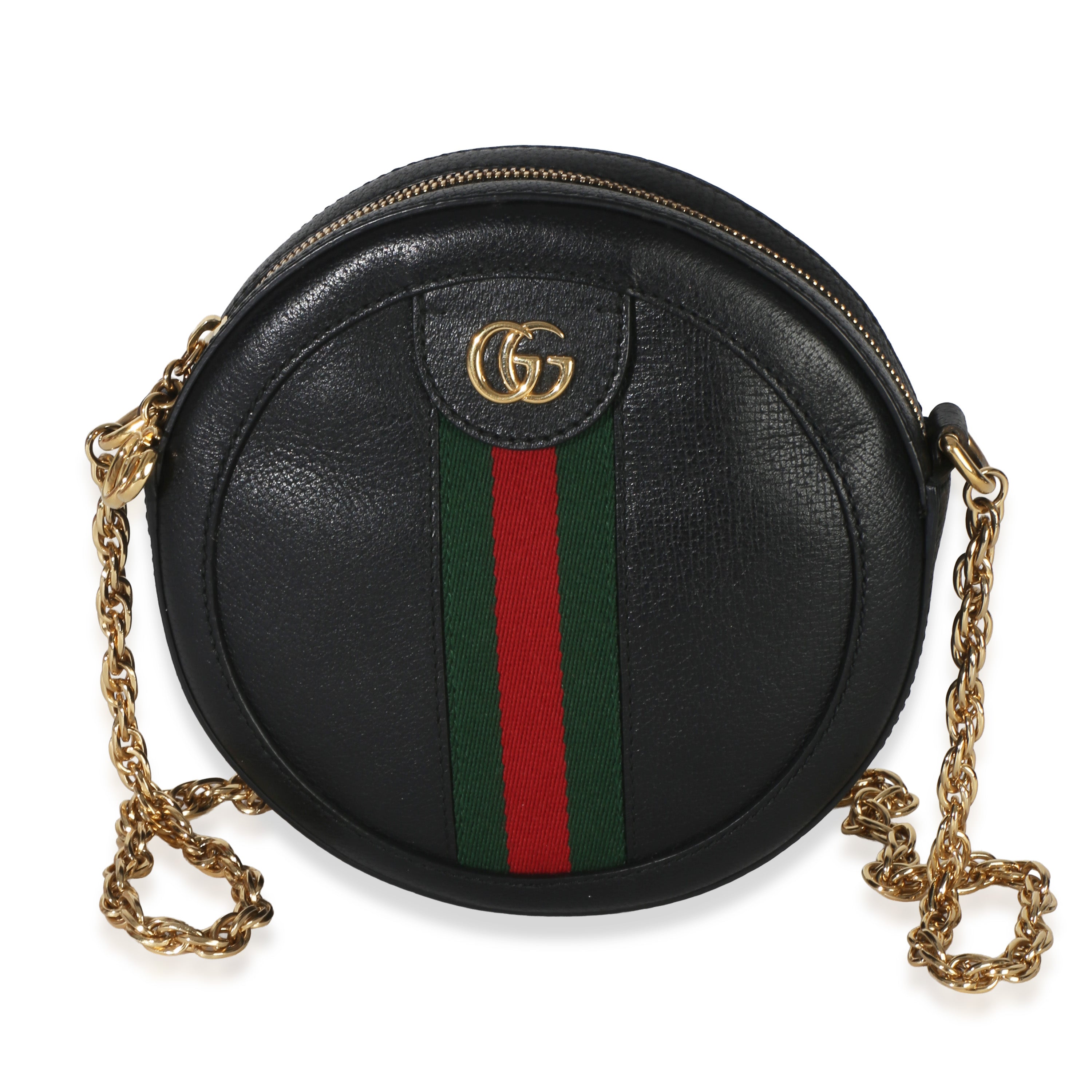 Gucci Black Grained Calfskin Web Mini Ophidia Round Shoulder Bag Handbag id