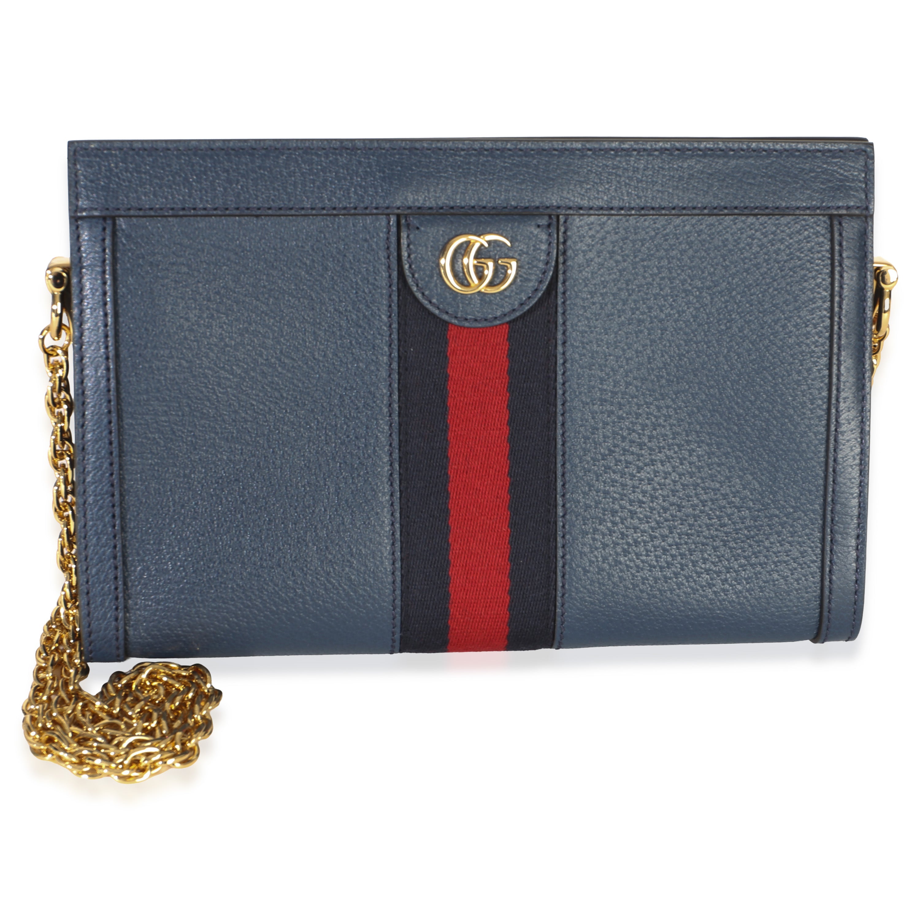 Gucci Navy Calfskin GG Ophidia Small Web Chain Bag Handbag id