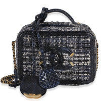 Chanel Navy Tweed Python Small Filigree Vanity Case Handbag id