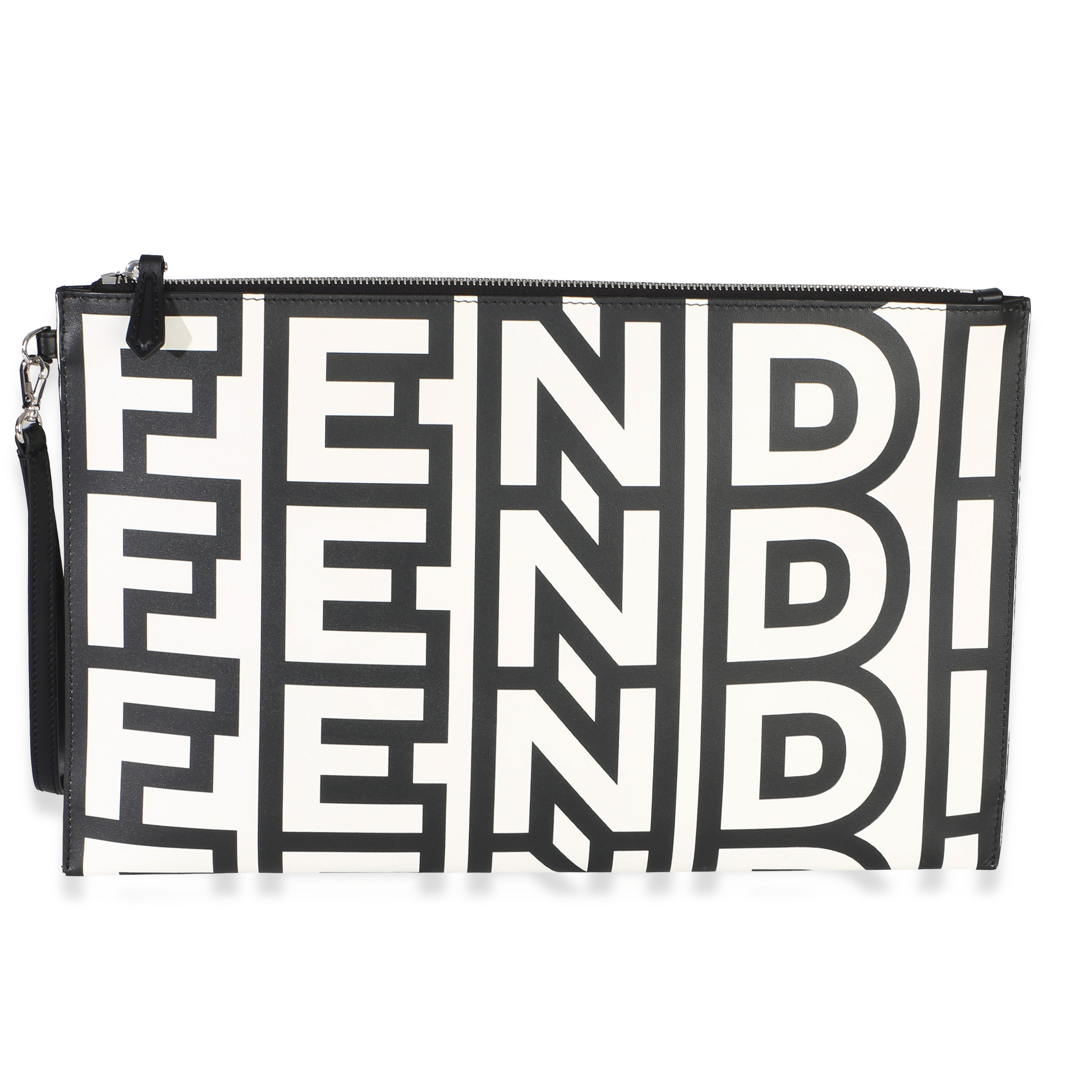 Fendi x Marc Jacobs Black White Logo Calfskin Large Clutch Handbag id
