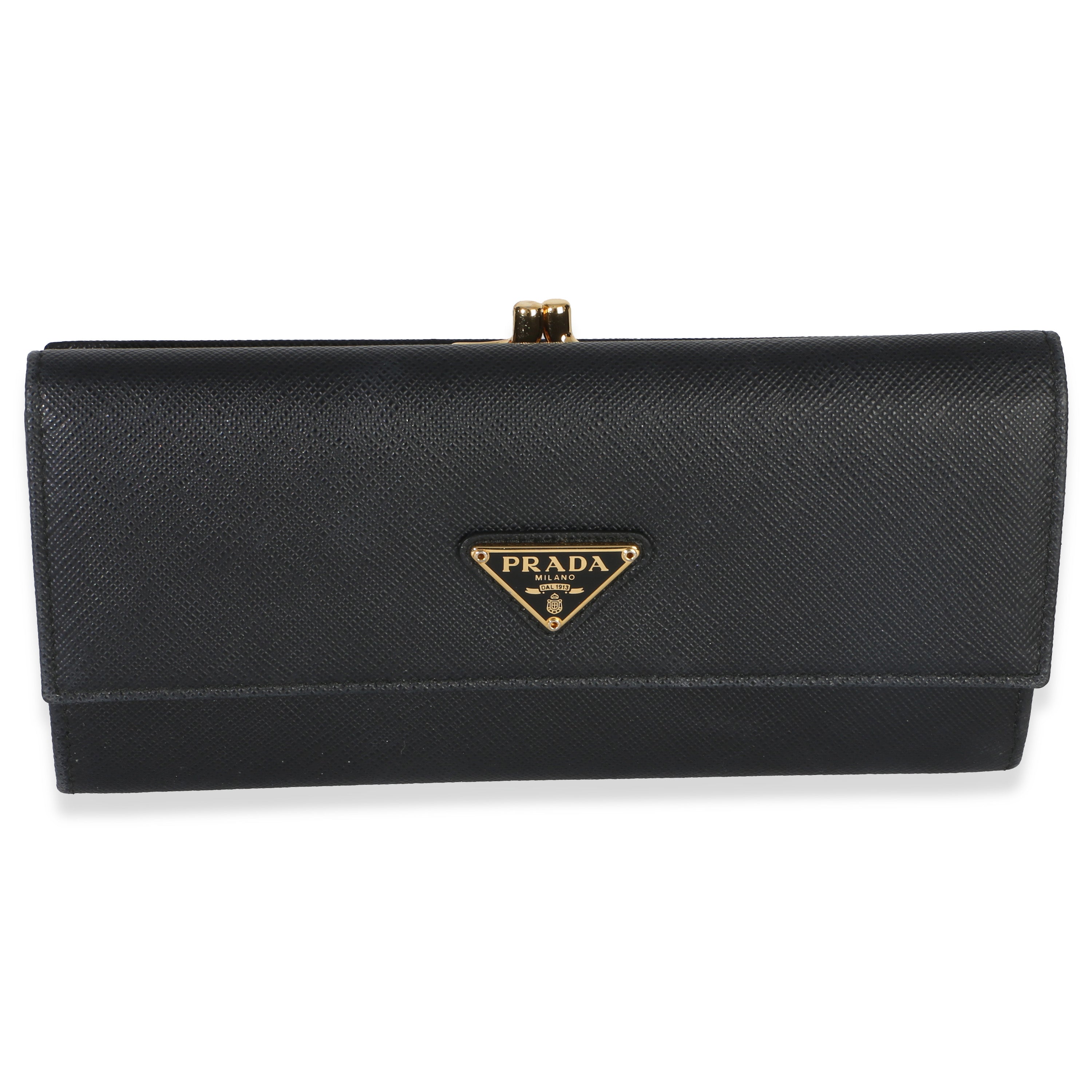 Prada Black Saffiano Triangle Kisslock Flap Wallet Wallet id