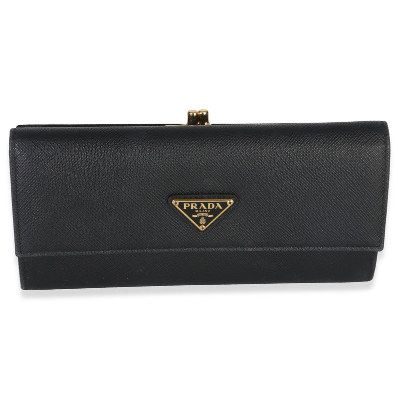 Prada Black Saffiano Triangle Kisslock Flap Wallet Wallet id
