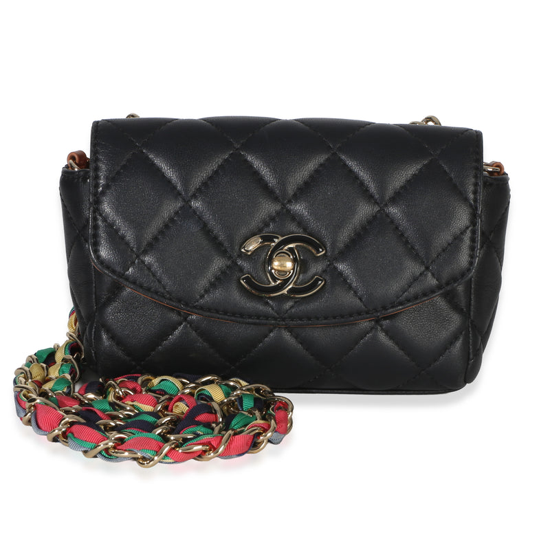 Chanel Black Quilted Lambskin Ribbon Chain Small Cocovado Flap Bag Handbag id