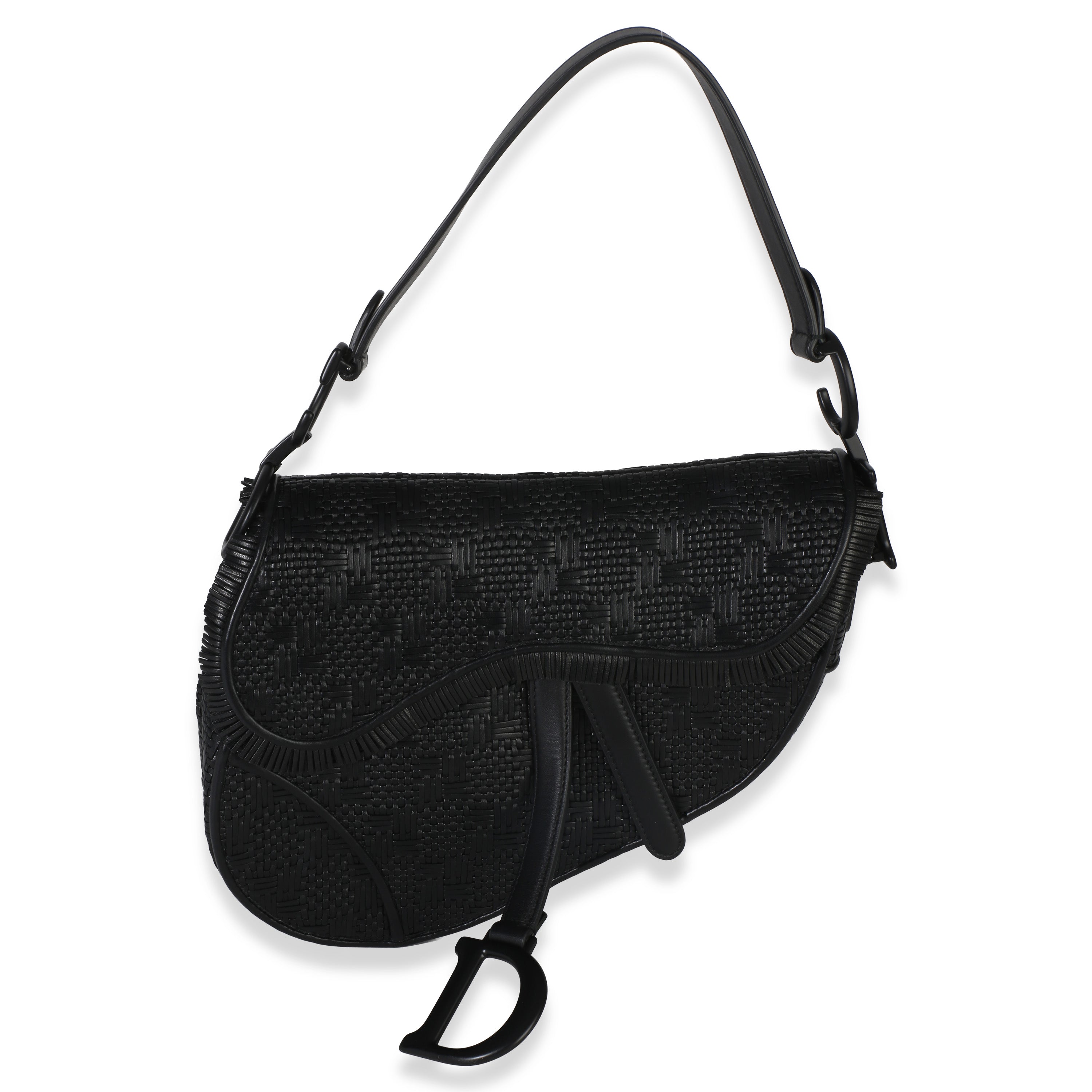 Christian Dior Black Ultramatte Woven Calfskin Saddle Bag Handbag id