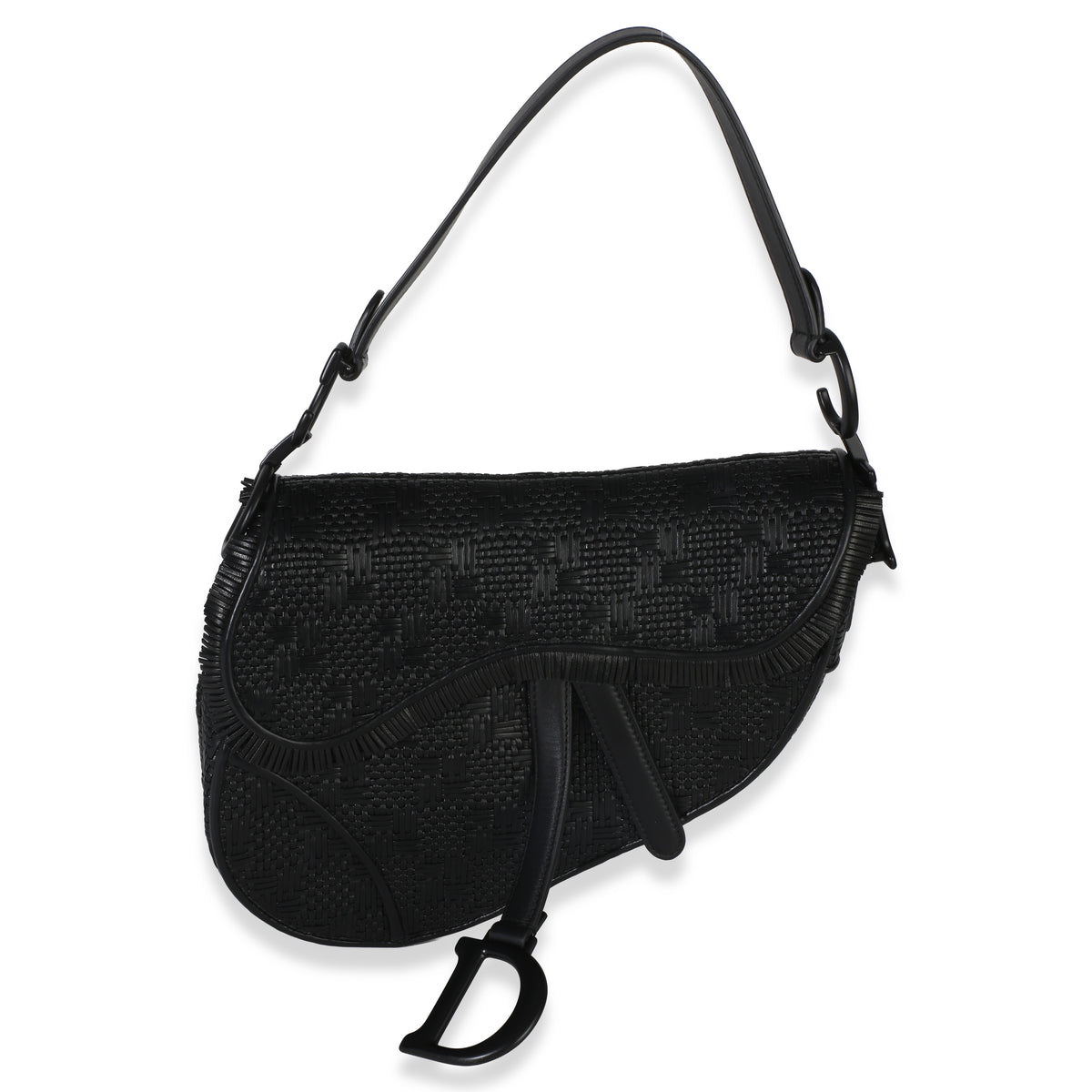 Christian Dior Black Ultramatte Woven Calfskin Saddle Bag Handbag id