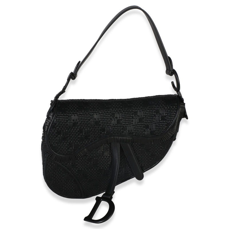 Christian Dior Black Ultramatte Woven Calfskin Saddle Bag Handbag id