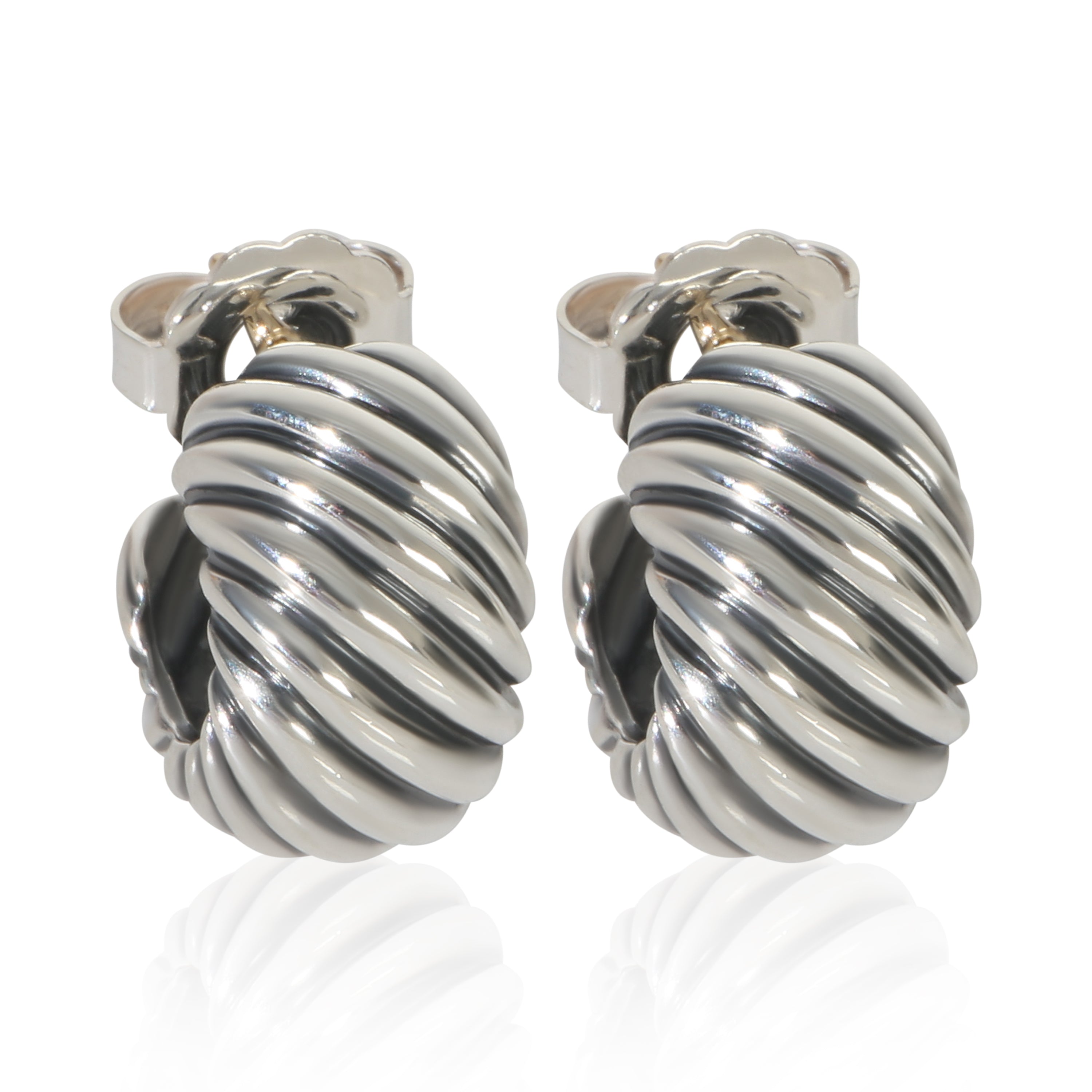David Yurman Sterling Silver  Sculpted Cable Earrings fv