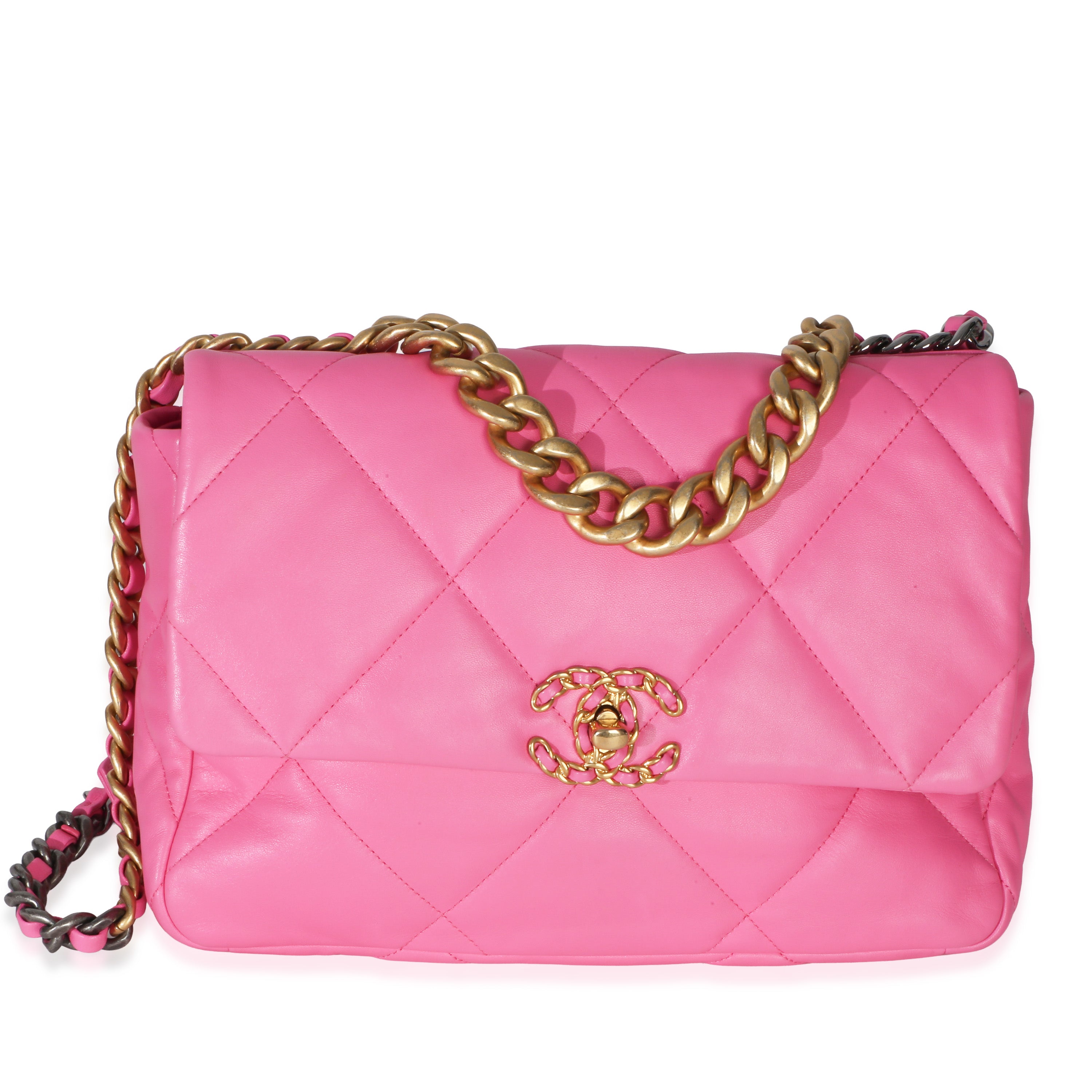 Chanel Pink Quilted Lambskin Large  19 Flap Bag Handbag id