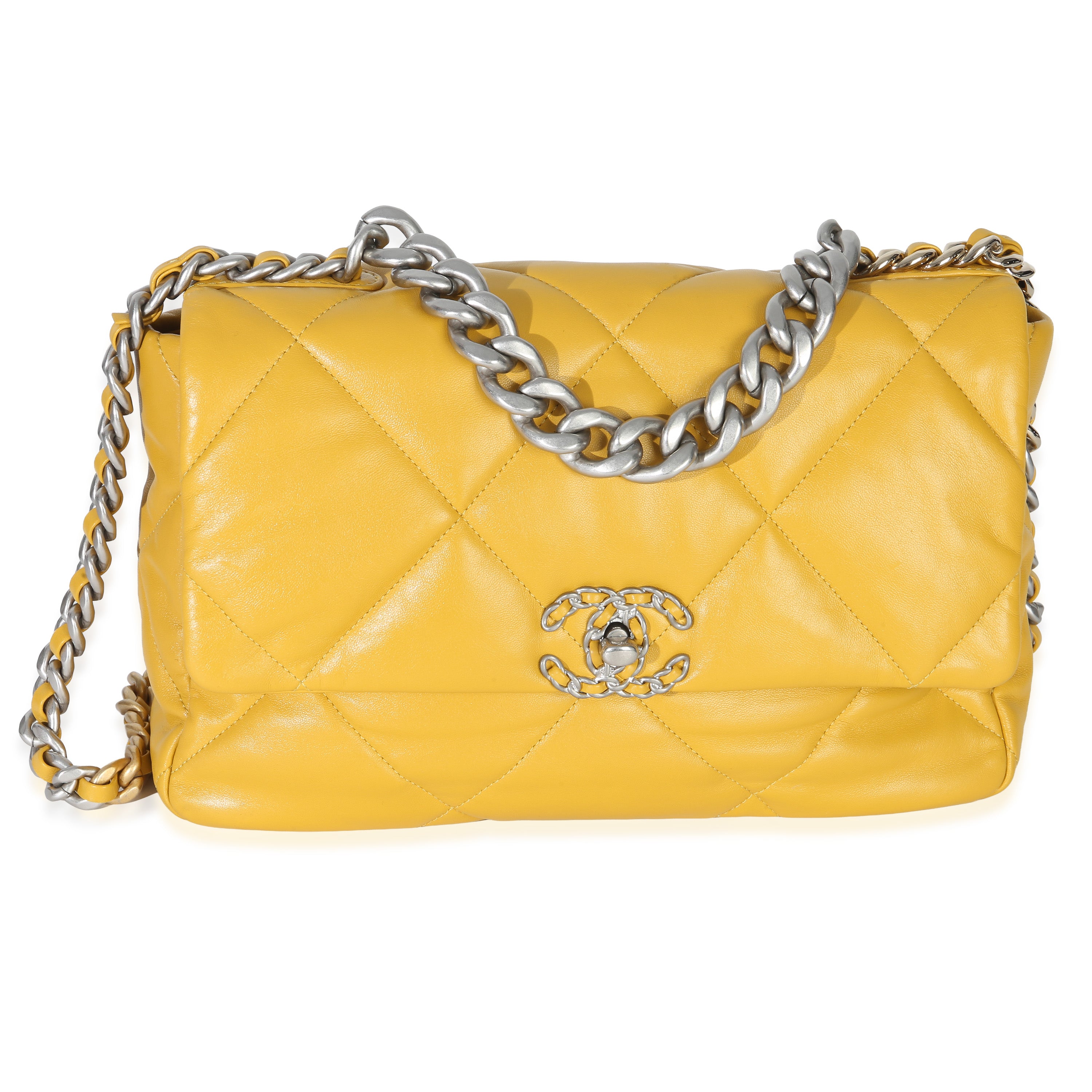 Chanel Yellow Quilted Lambskin Large  19 Flap Bag Handbag id
