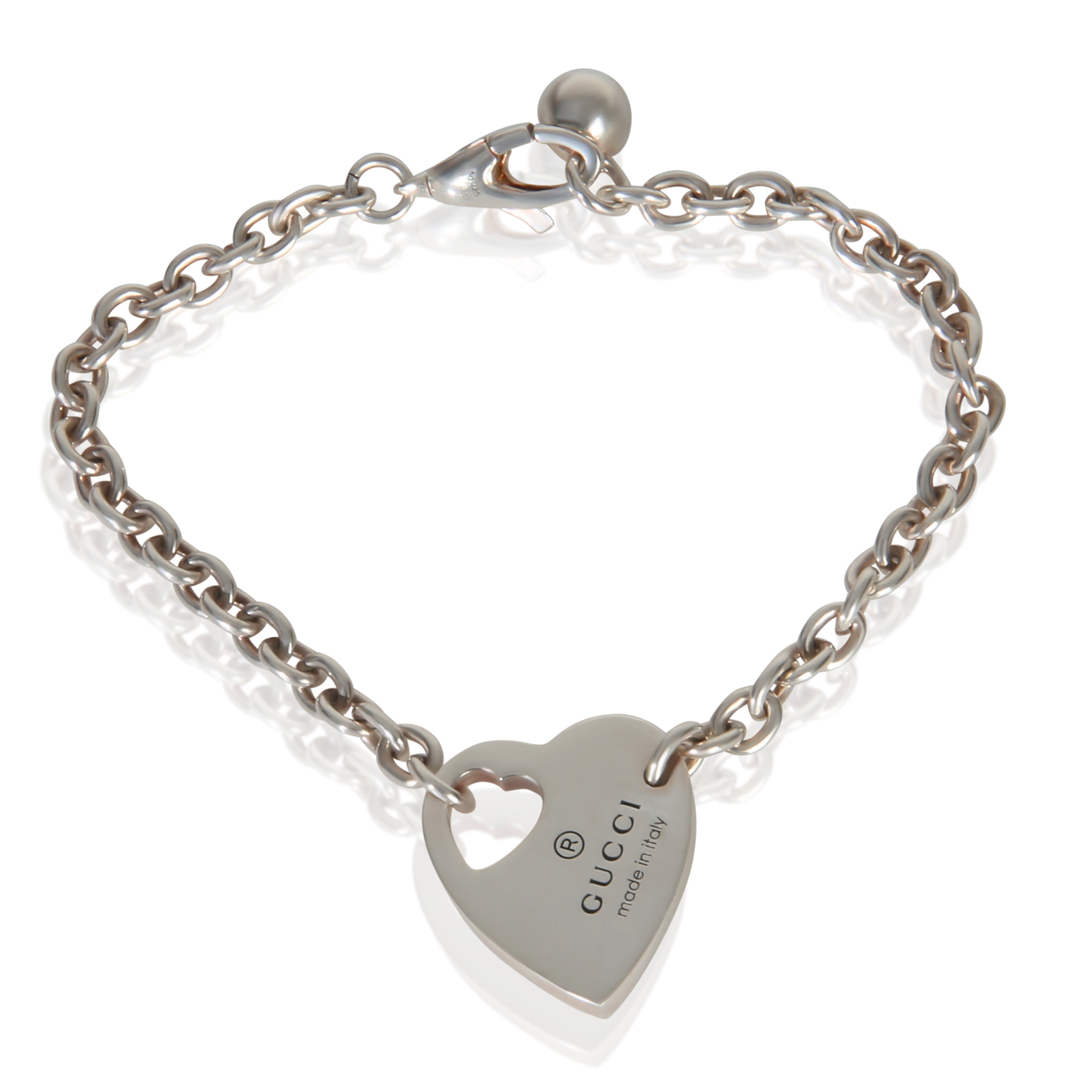 Gucci Sterling Silver  Trademark Heart Charm Bracelet fv