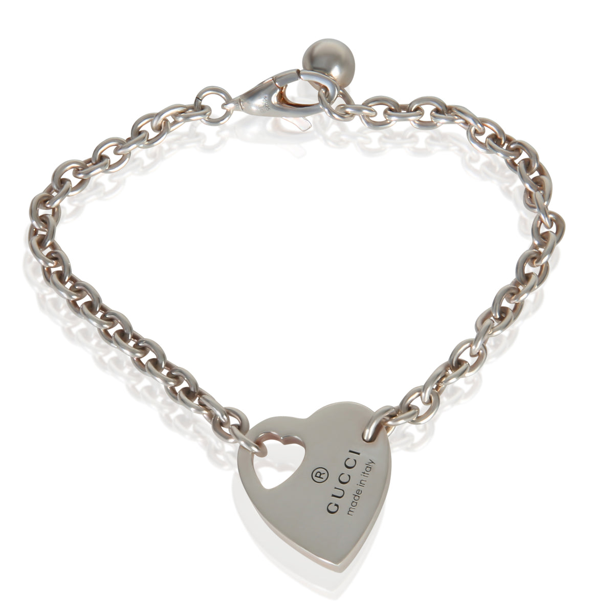Gucci Sterling Silver  Trademark Heart Charm Bracelet fv