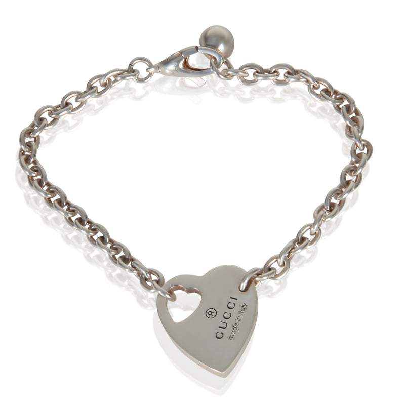 Gucci Sterling Silver  Trademark Heart Charm Bracelet fv