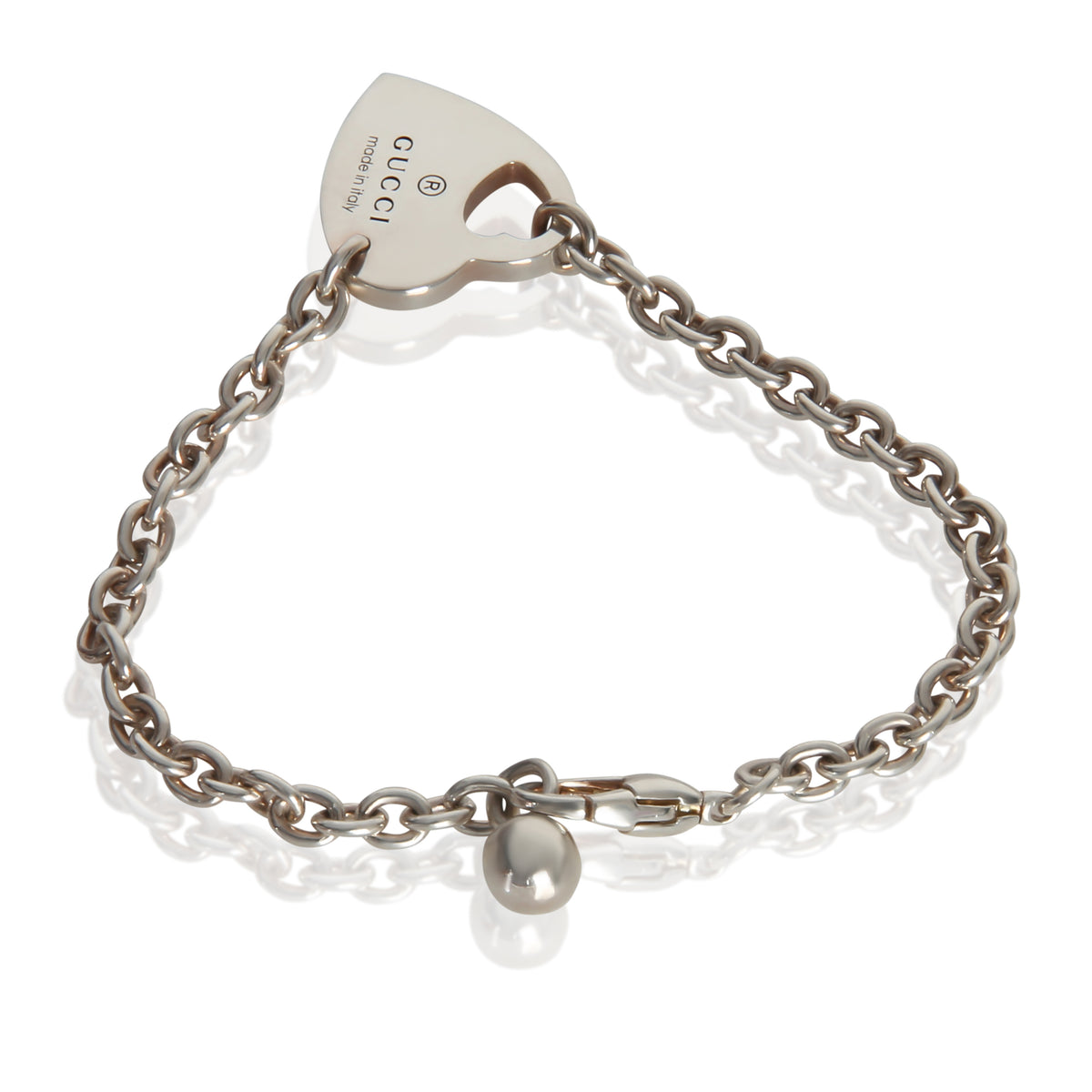 Gucci Sterling Silver  Trademark Heart Charm Bracelet pv