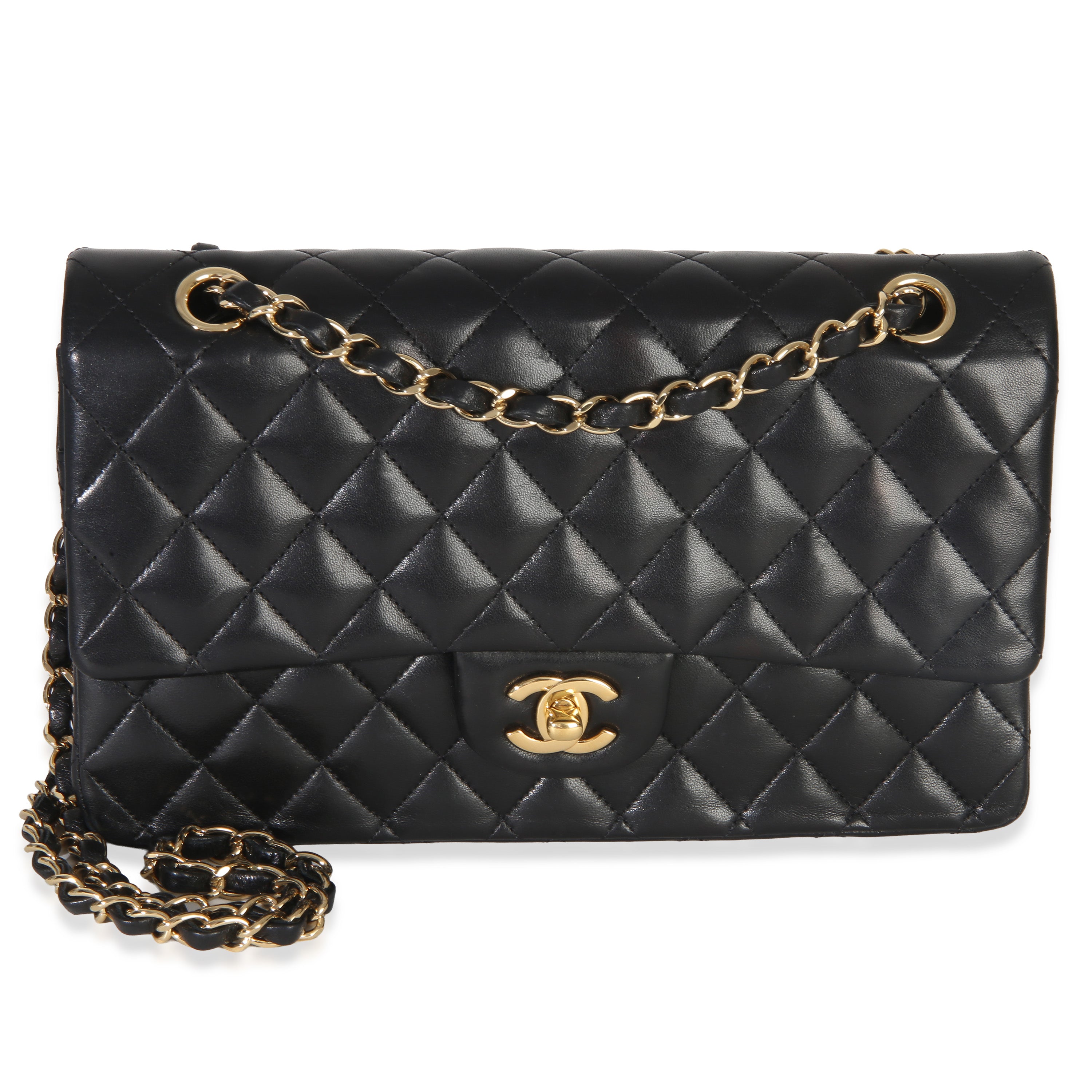 Chanel Black Quilted Lambskin Medium Classic Double Flap Bag Handbag fv