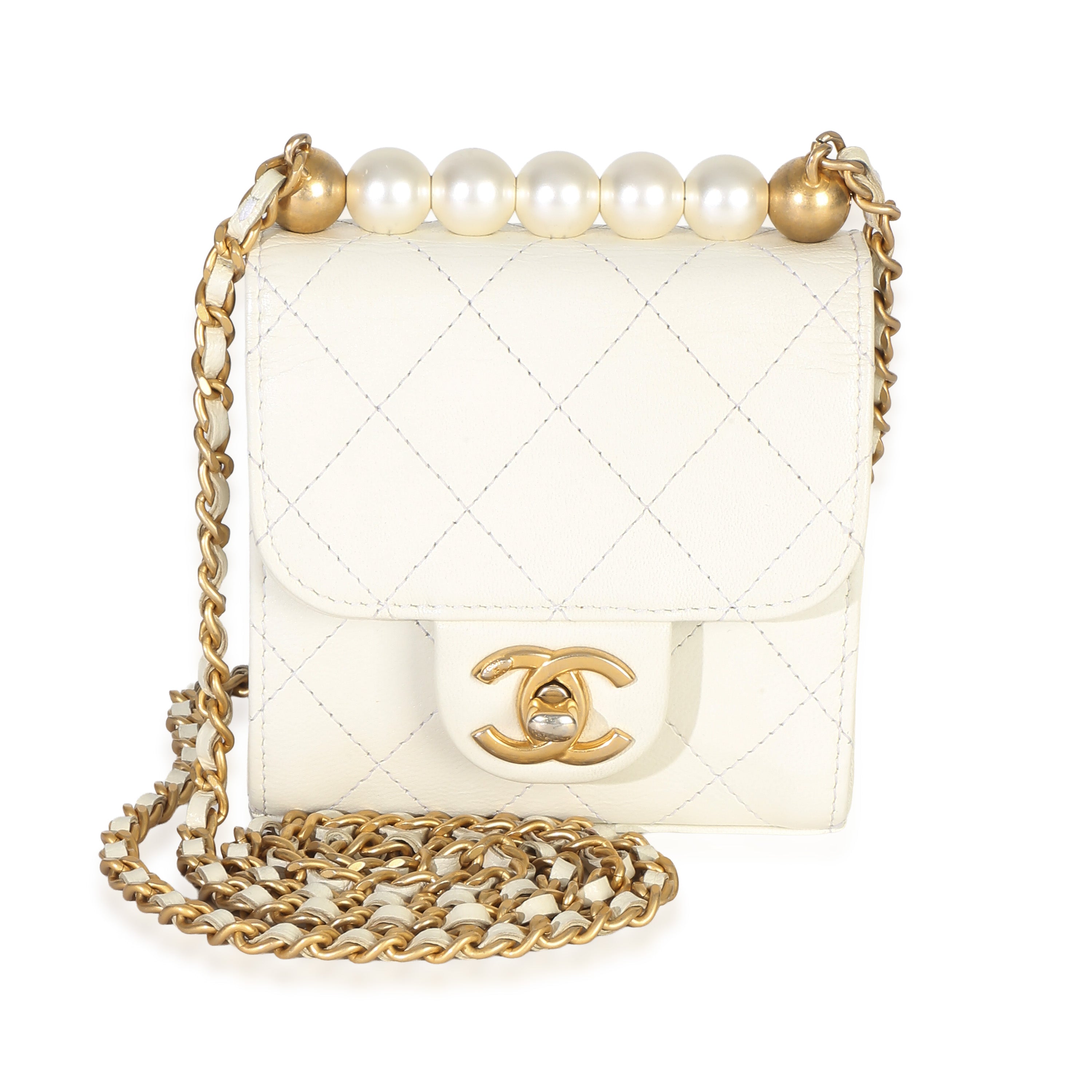 Chanel White Lambskin Quilted Chic Pearls Clutch On Chain Handbag id