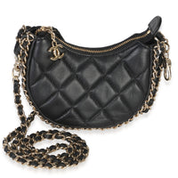 Chanel Black Lambskin Quilted CC Chain Around Mini Moon Hobo Crossbody Handbag id