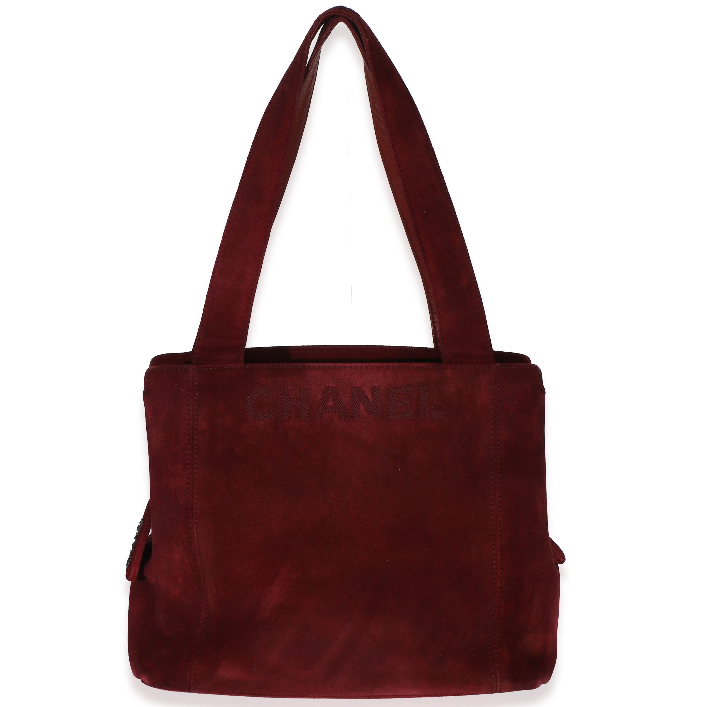 Chanel Vintage Red Suede Logo Small Tote Handbag id