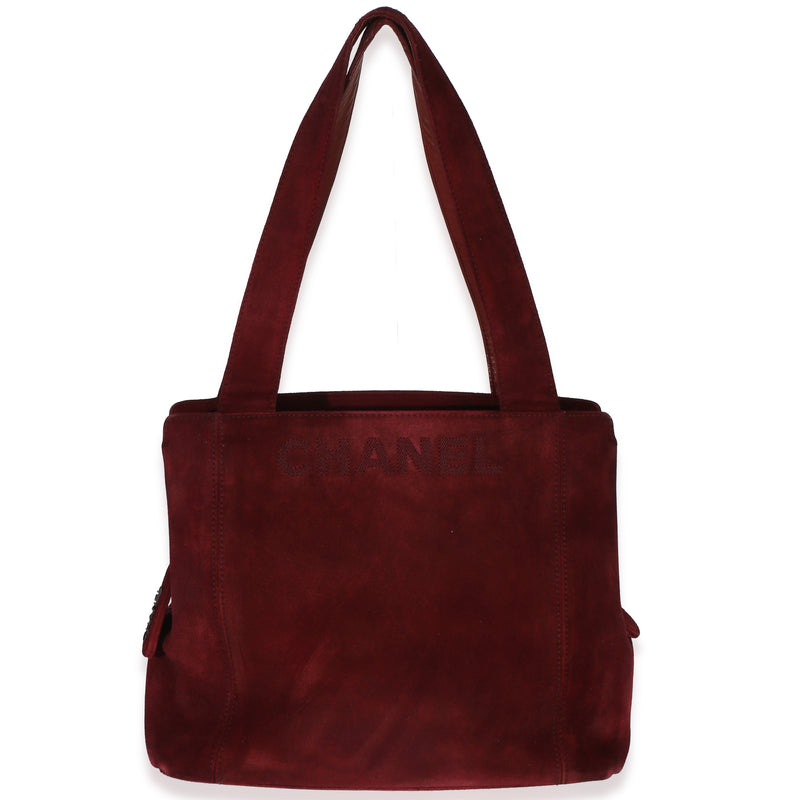 Chanel Vintage Red Suede Logo Small Tote Handbag id