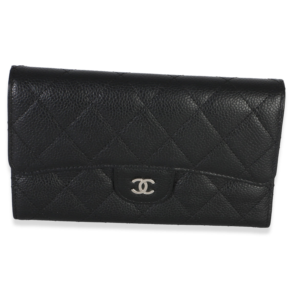 Chanel Black Quilted Caviar Long Classic Flap Wallet Wallet id