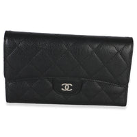 Chanel Black Quilted Caviar Long Classic Flap Wallet Wallet id