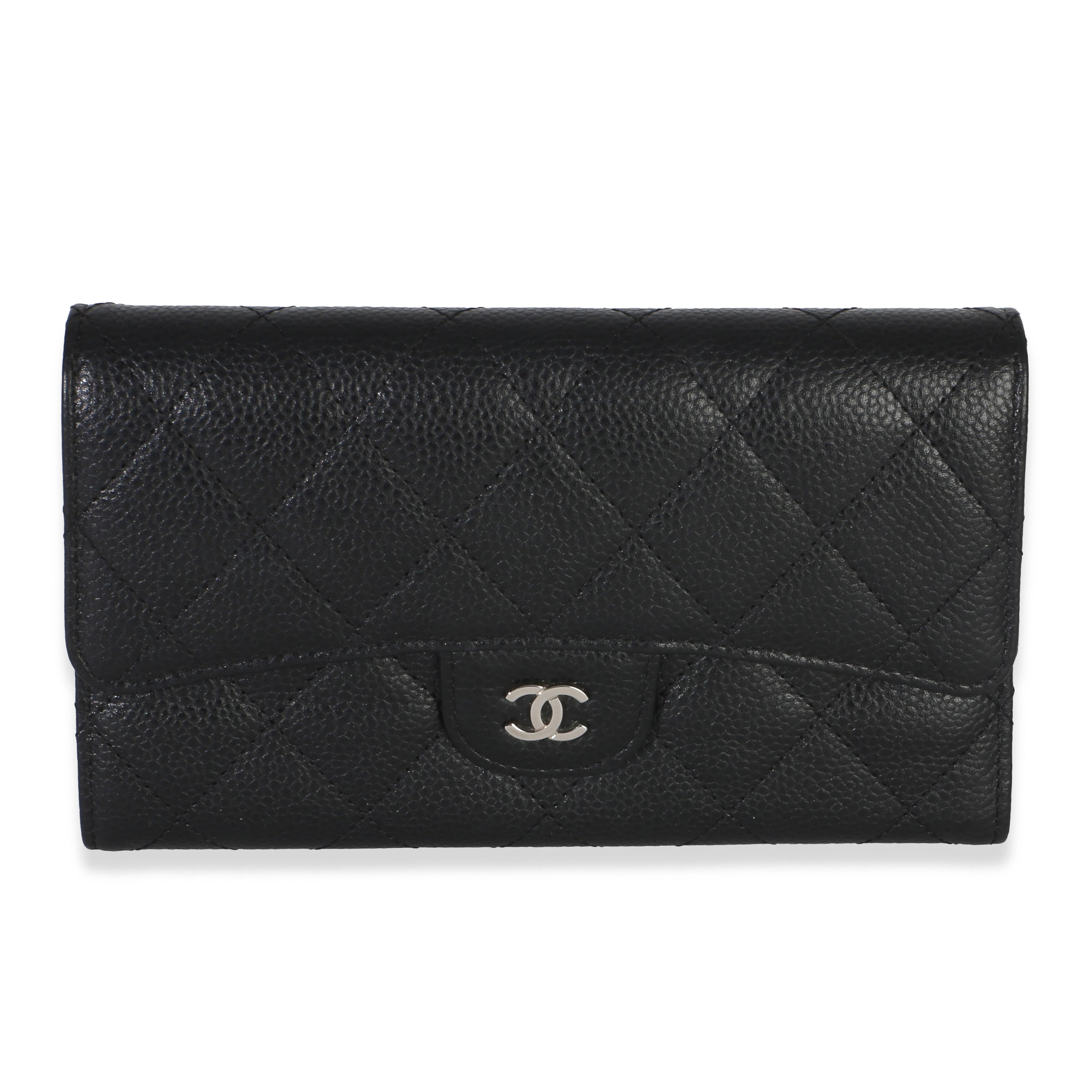 Chanel Black Quilted Caviar Long Classic Flap Wallet Wallet id