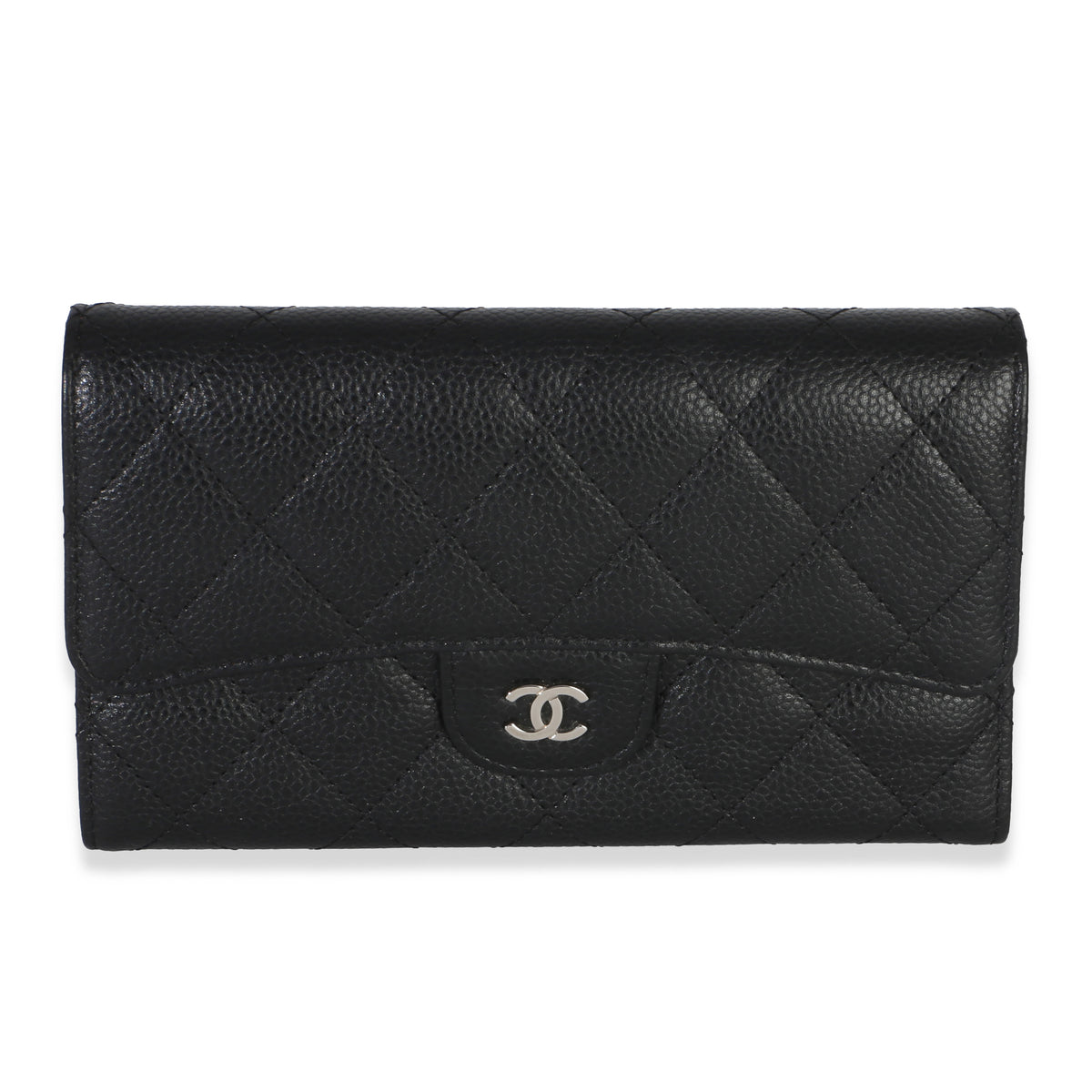 Chanel Black Quilted Caviar Long Classic Flap Wallet Wallet id