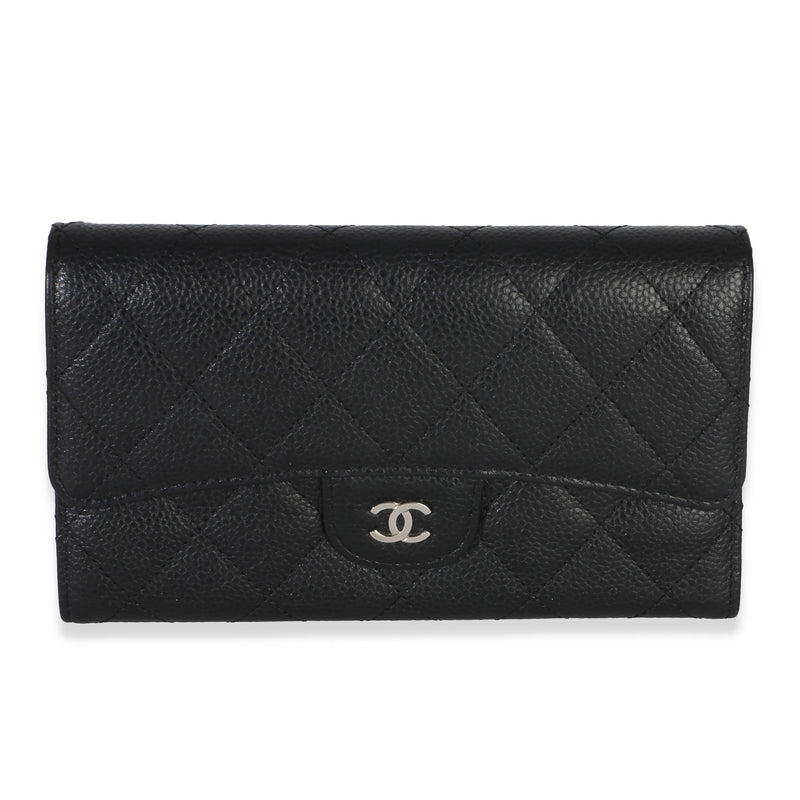 Chanel Black Quilted Caviar Long Classic Flap Wallet Wallet id