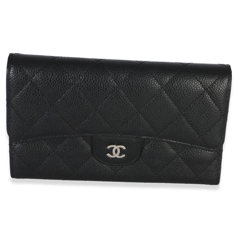 Chanel Black Quilted Caviar Long Classic Flap Wallet Wallet id