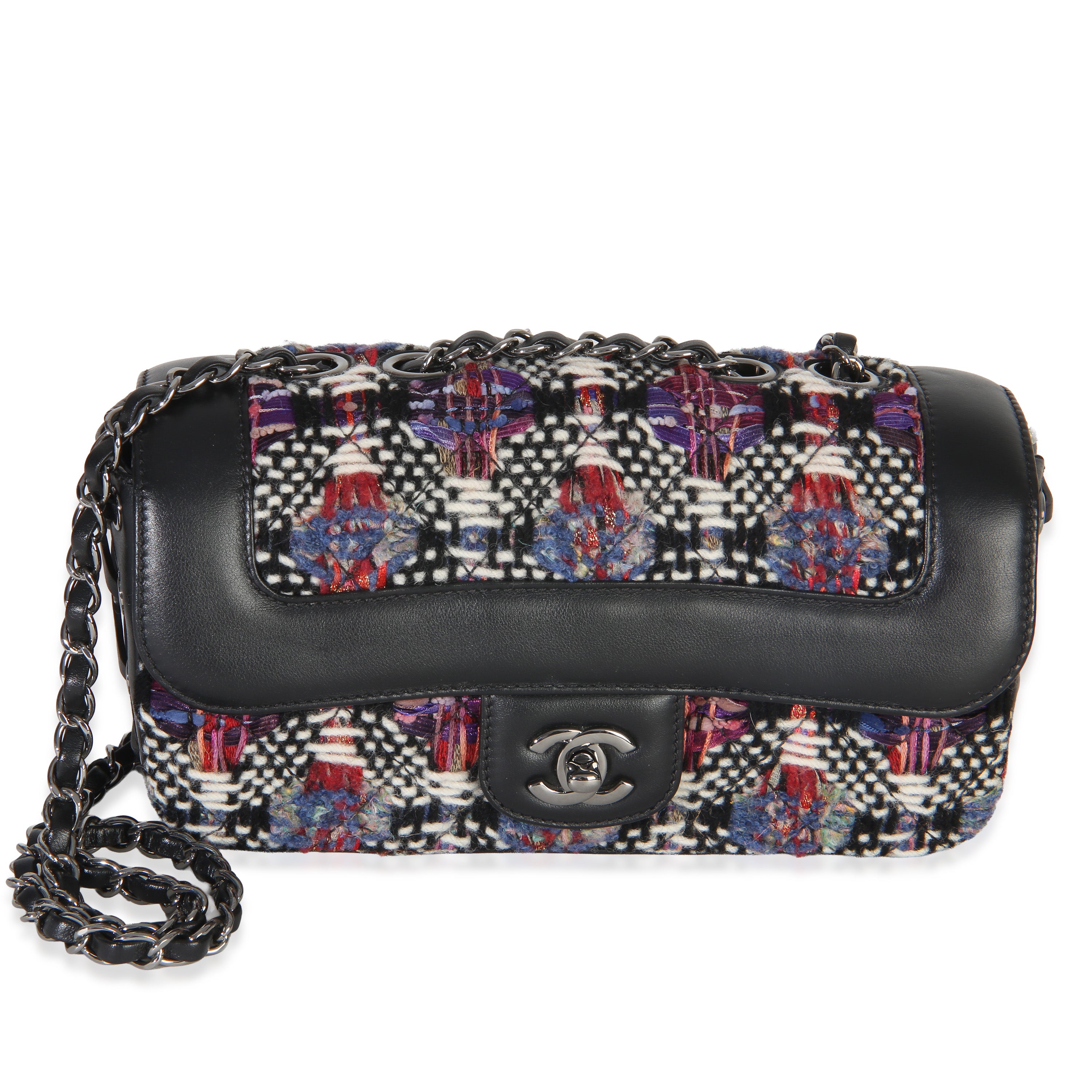 Chanel Black Multicolor Tweed Calfskin Coco Corset Flap Bag Handbag id