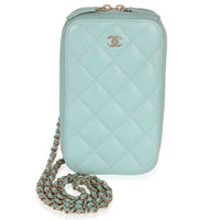Chanel Teal Quilted Caviar Zip Around Phone Holder With Chain Handbag id