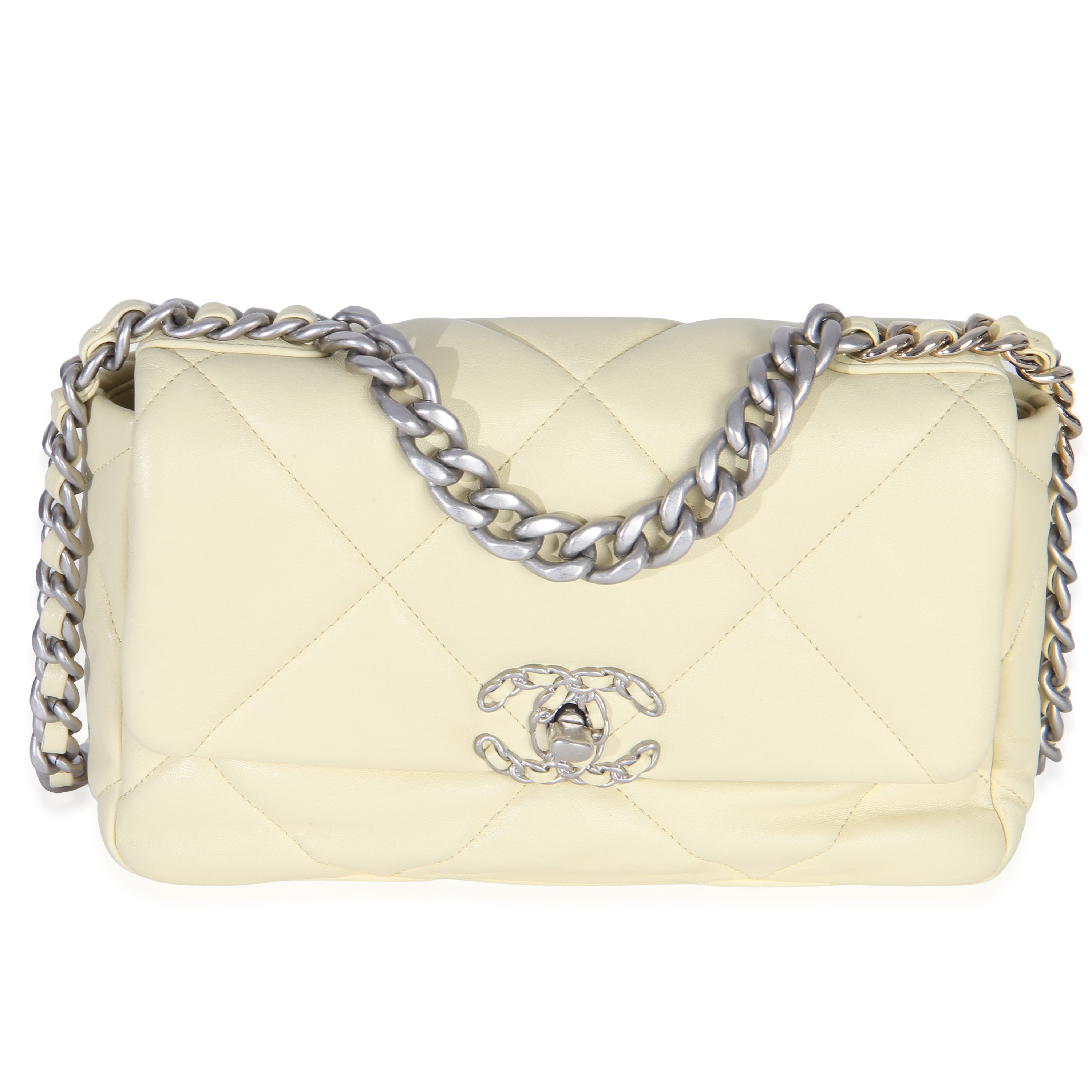 Chanel Light Yellow Quilted Lambskin Medium  19 Flap Bag Handbag id
