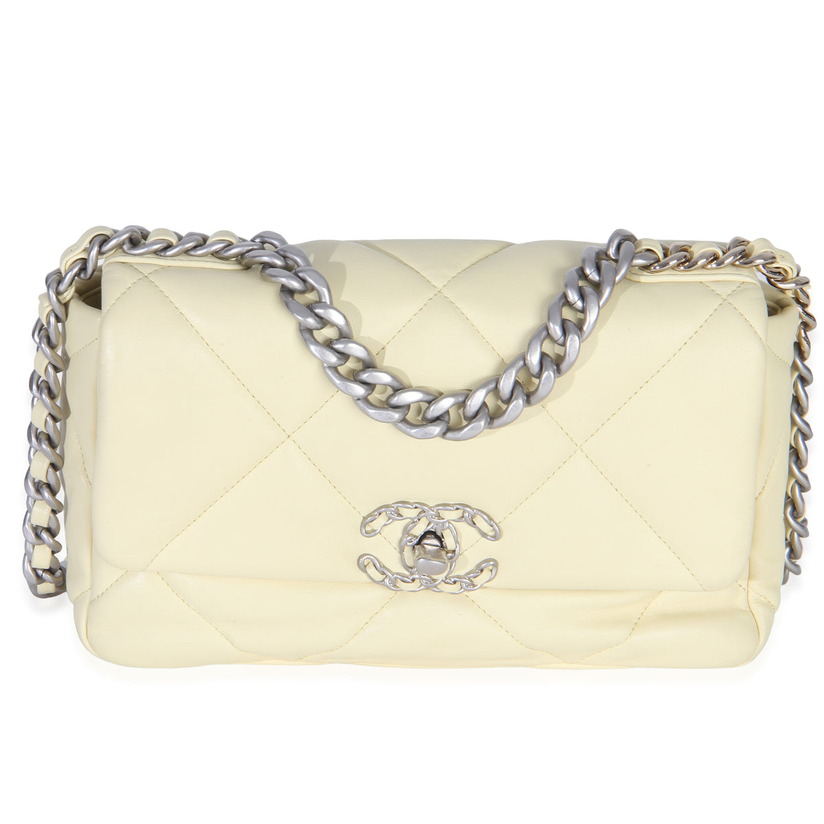 Chanel Light Yellow Quilted Lambskin Medium  19 Flap Bag Handbag id