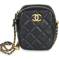 Chanel Black Quilted Lambskin My Perfect Pearl Chain Vertical Camera Case Handbag id