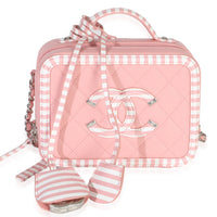 Chanel Pink Quilted Caviar Striped Small CC Filigree Vanity Case Handbag id