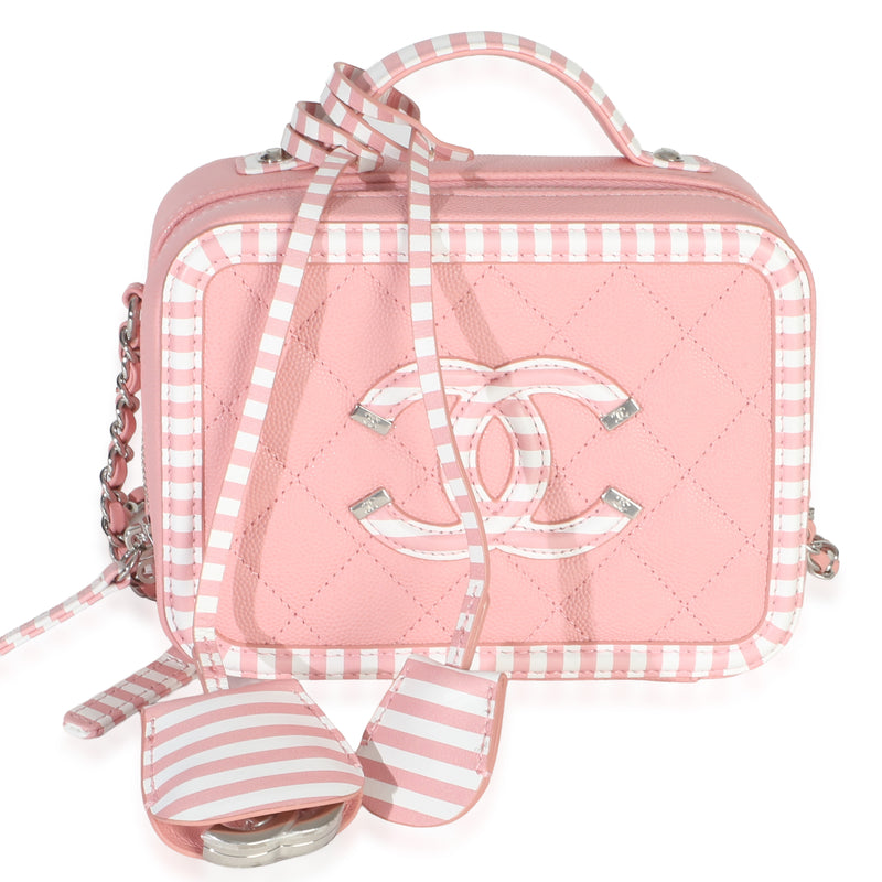 Chanel Pink Quilted Caviar Striped Small CC Filigree Vanity Case Handbag id