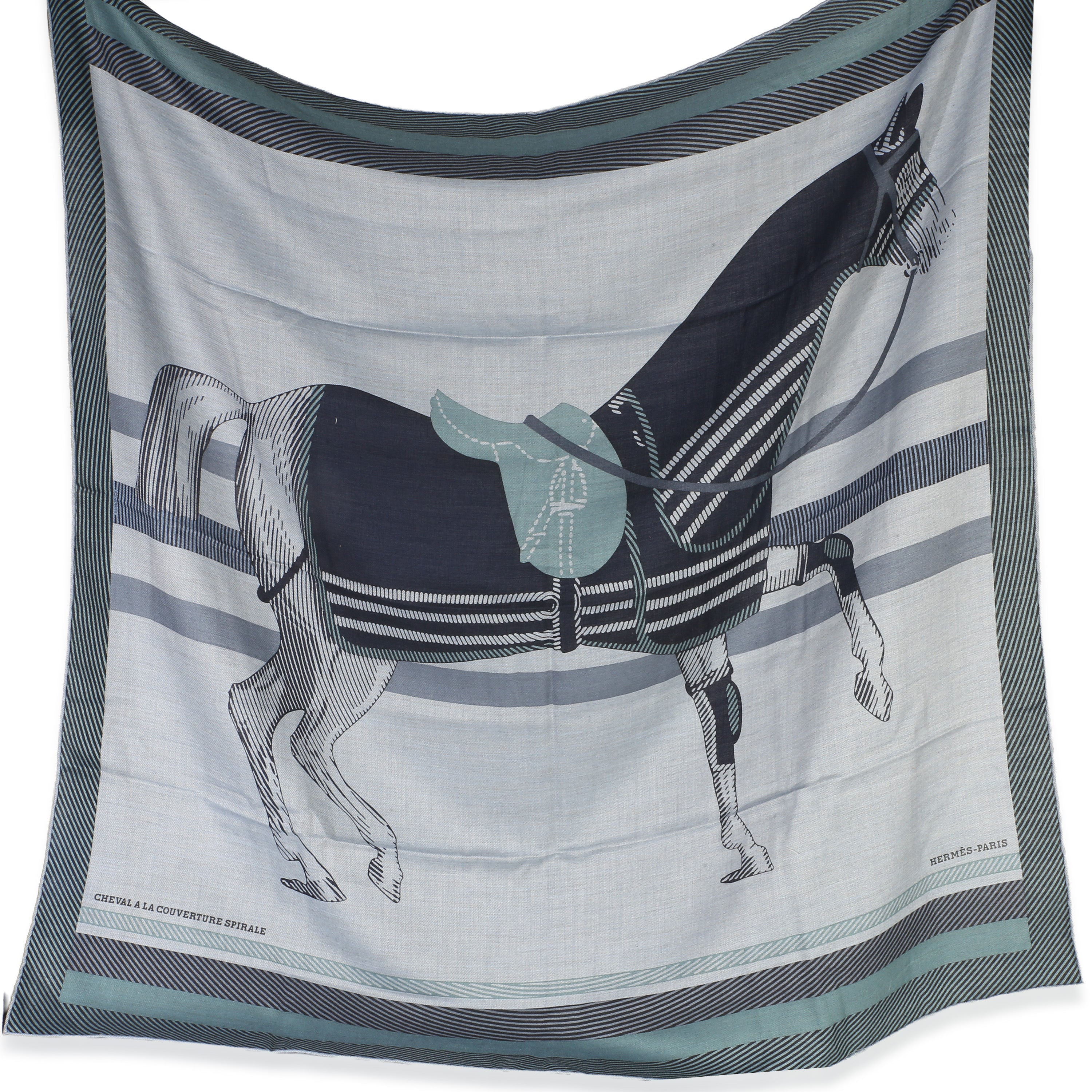 Hermès Men's Ciel Chine Multicolor Cheval a la Couverture Spirale Cashmere Silk id