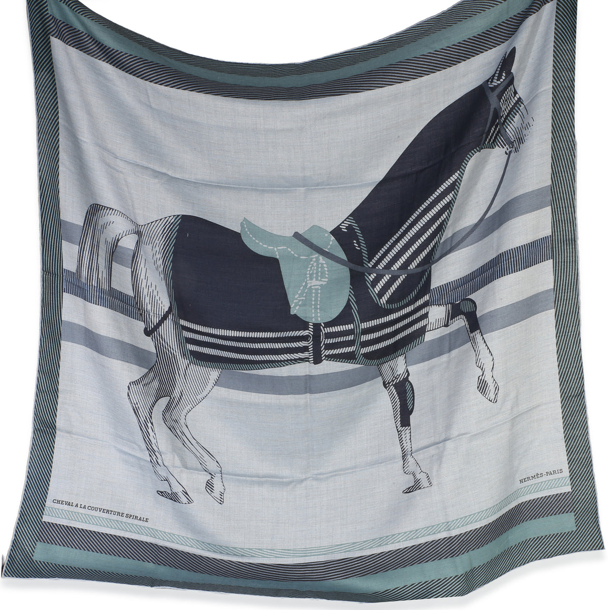 Hermès Men's Ciel Chine Multicolor Cheval a la Couverture Spirale Cashmere Silk id