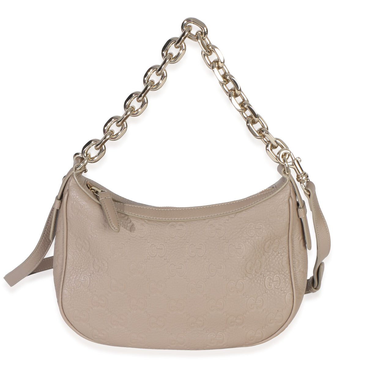 Gucci Taupe Grainy Calfskin GG Emblem Medium Half Moon Shoulder Bag Handbag id