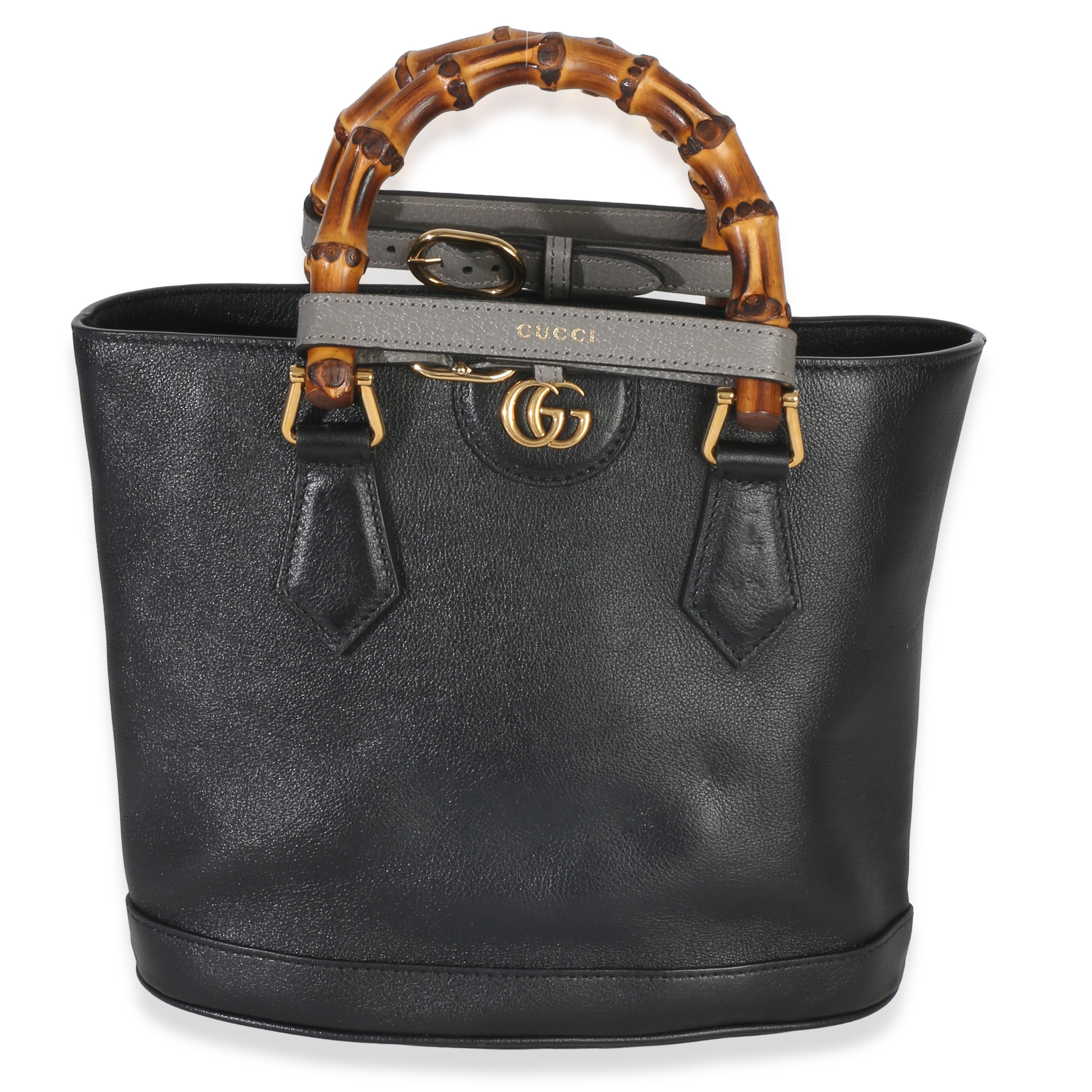 Gucci Black Calfskin Diana Small Convertible Bamboo Bucket Bag Handbag id