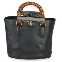 Gucci Black Calfskin Diana Small Convertible Bamboo Bucket Bag Handbag id