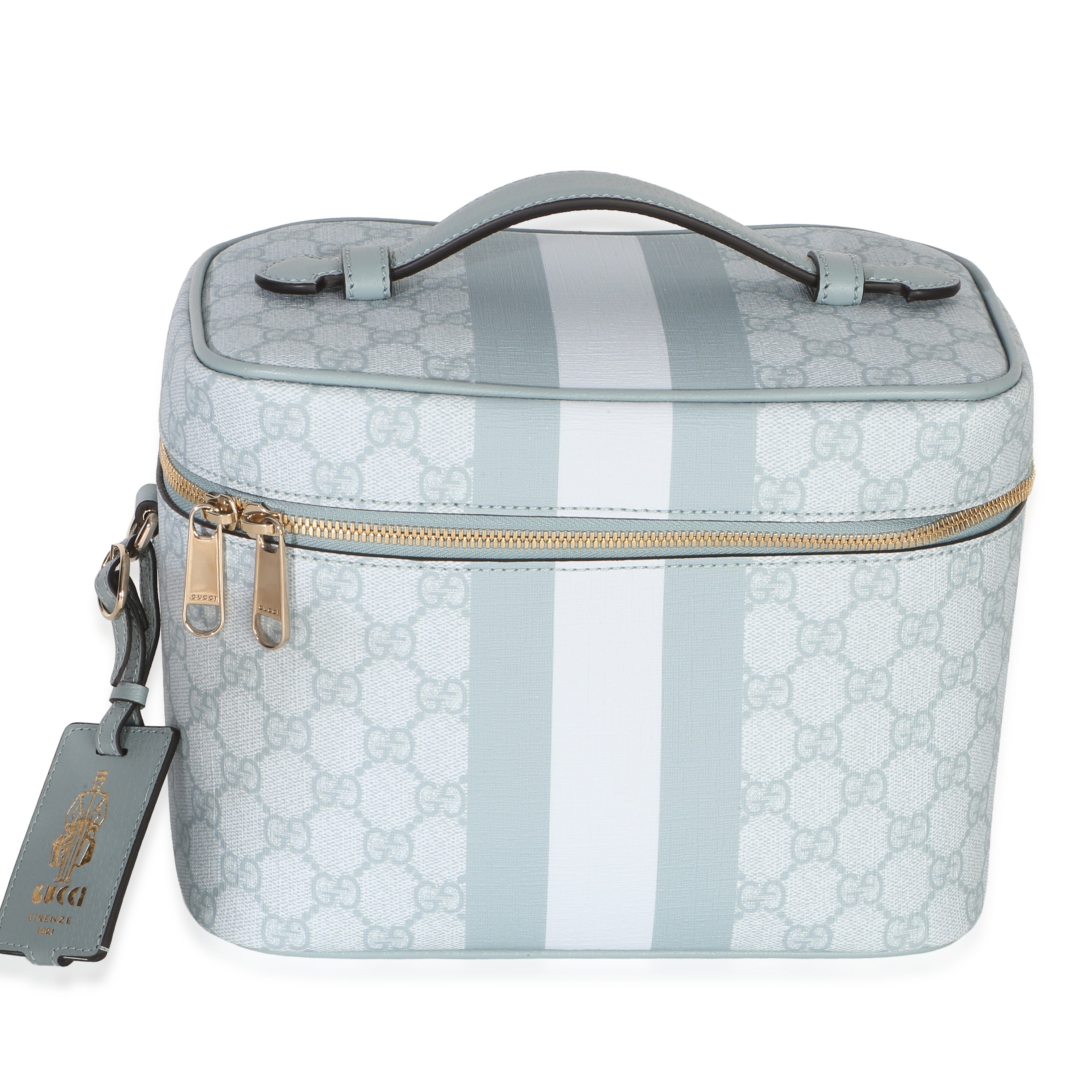 Gucci Light Blue GG Supreme Monogram Dollar Calfskin Medium Savoy Vanity Case Handbag id