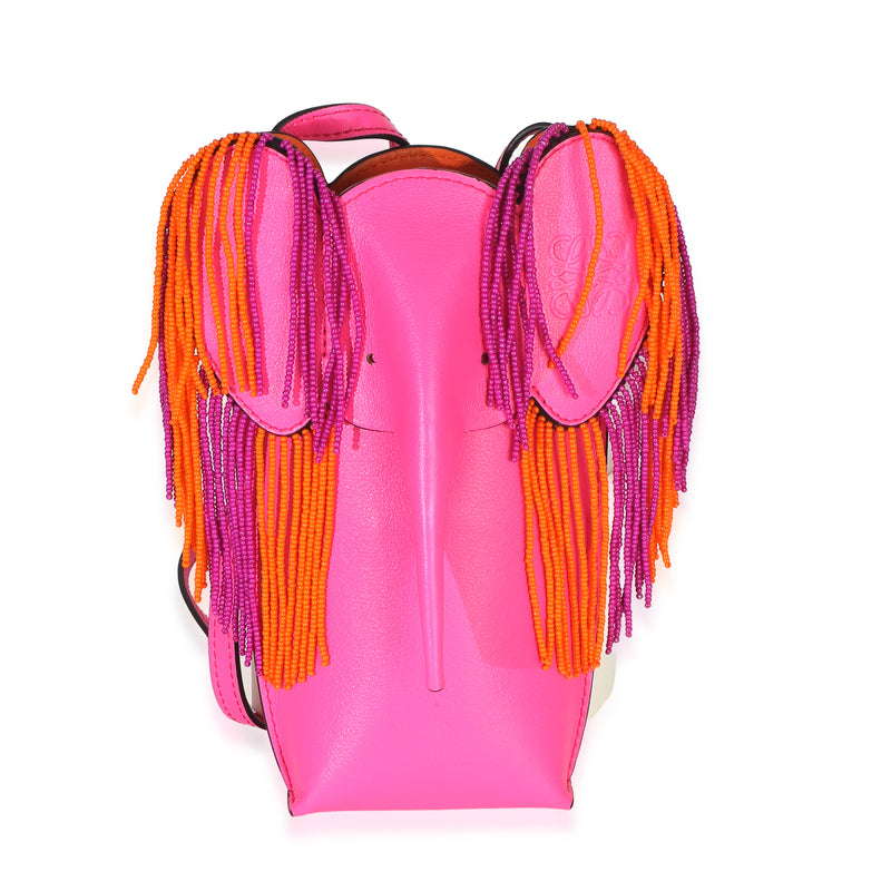 Loewe Pink Orange Calfskin Bead Fringe Elephant Pouch Crossbody Bag Handbag id