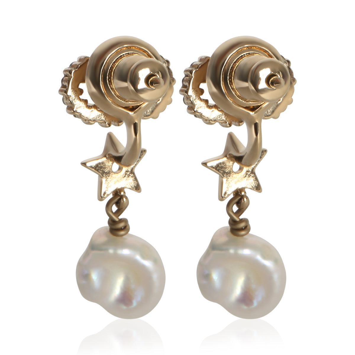 Christian Dior Gold Plated  Crystal CD & Faux Pearl Earrings bv