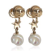 Christian Dior Gold Plated  Crystal CD & Faux Pearl Earrings bv