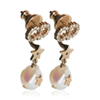 Christian Dior Gold Plated  Crystal CD & Faux Pearl Earrings pv