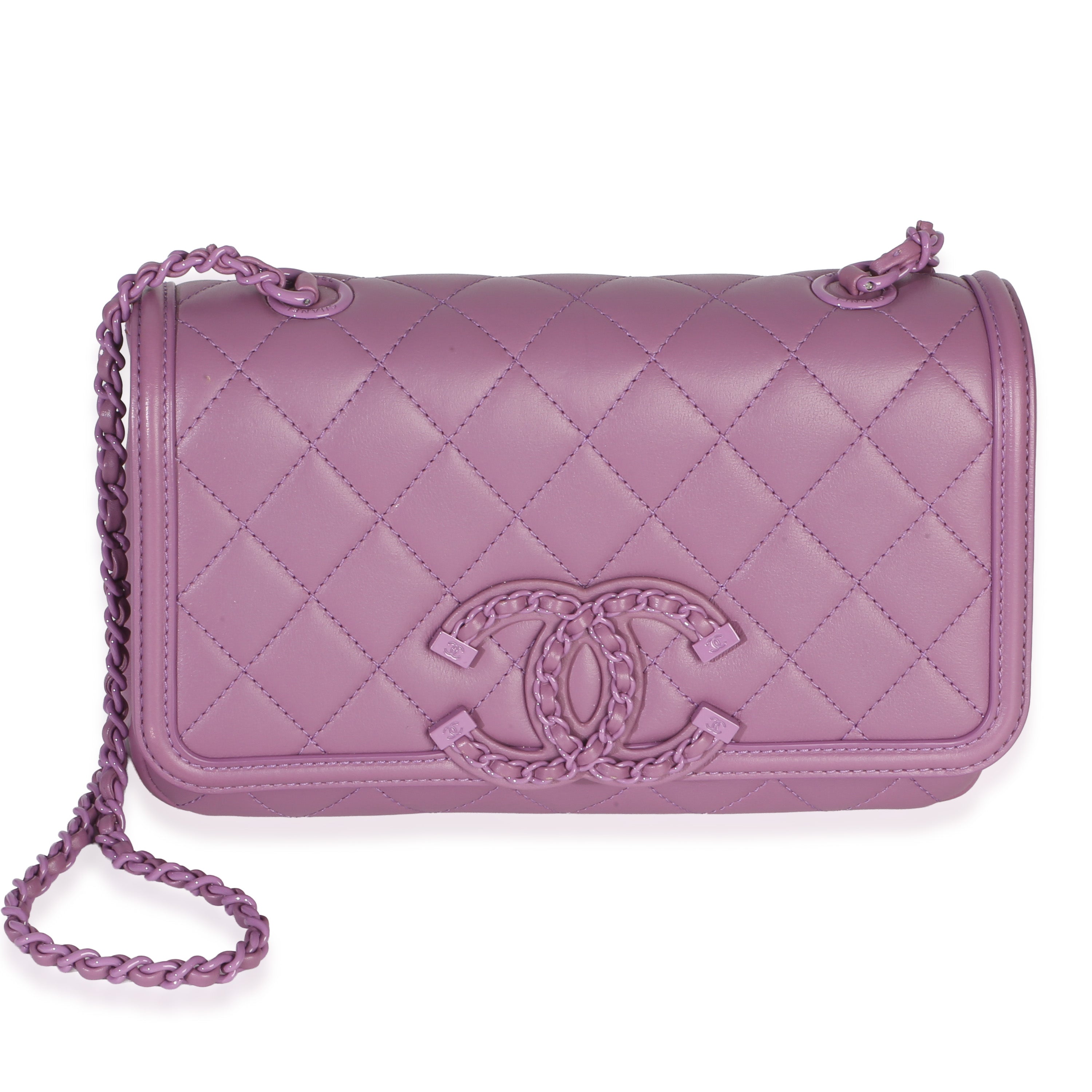 Chanel Purple Quilted Lambskin CC Chain Small Filigree Flap Bag Handbag id