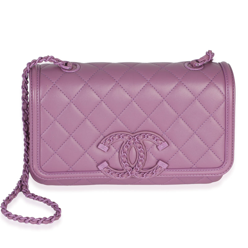 Chanel Purple Quilted Lambskin CC Chain Small Filigree Flap Bag Handbag id