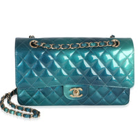 Chanel Green Blue Shaded Quilted Patent Medium Classic Double Flap Bag Handbag id